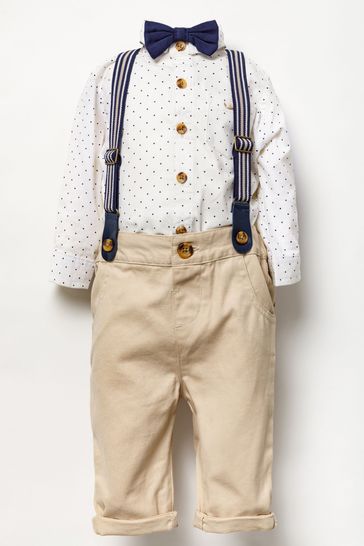 Little Gent Blue Shirt Bodysuit Bowtie Trouser And Braces 3 Piece Baby Set