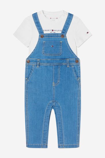 Baby Boys Dungaree Set in White