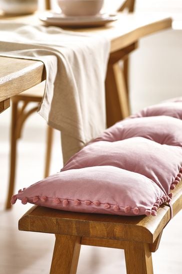 Blush Pink Bench Cushion Pom Pom