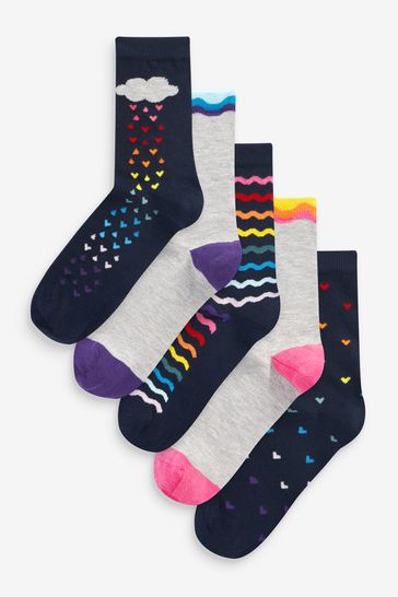 Multi Rainbow Hearts Ankle Socks 5 Pack