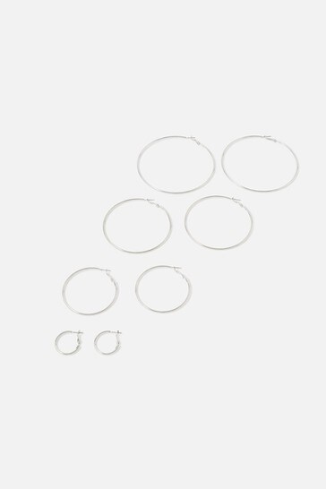Accessorize Silver Simple Hoops Multipack