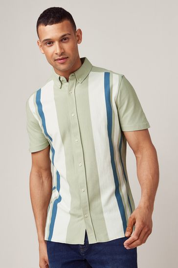 Green/Blue Stripe Short Sleeve Pique Shirt