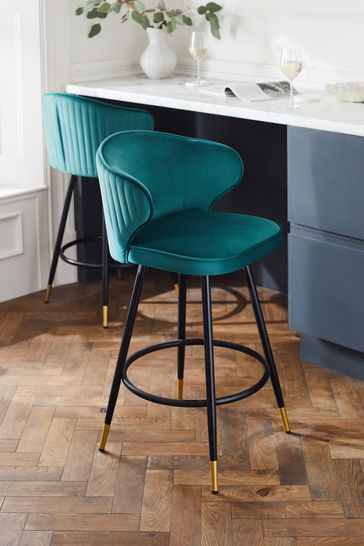 Opulent Velvet Dark Teal Blue Piano Kitchen Bar Stool