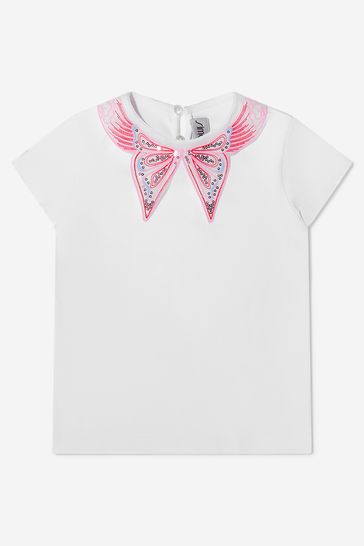 Simonetta Girls White Cotton Butterfly Collar T-Shirt