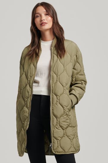 Superdry Green Longline Quilted Coat