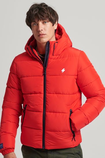 Superdry Red Sports Puffer Hooded Jacket