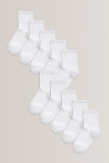 White 10 Pack Cotton Rich School Ankle Socks