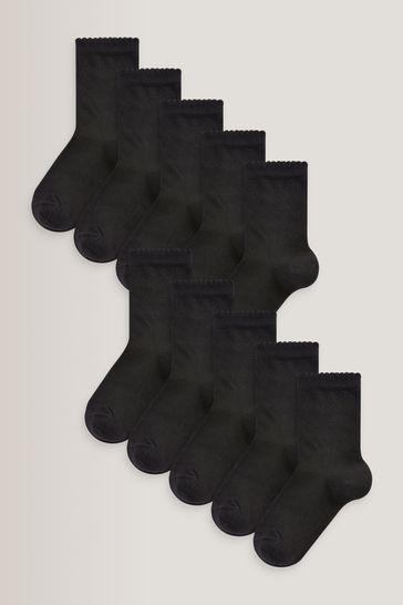 Black 10 Pack Cotton Rich School Ankle Socks