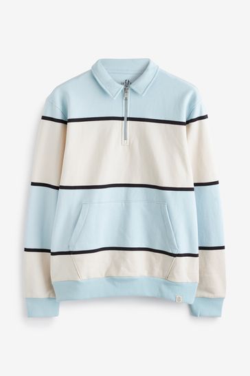 Light Blue Stripe Zip Neck Jersey Top