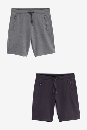 Navy/Charcoal 2 Pack Straight Fit Zip Pocket Jersey Shorts