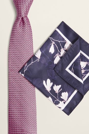 MOSS Pink & Navy Floral Tie & Hank Set