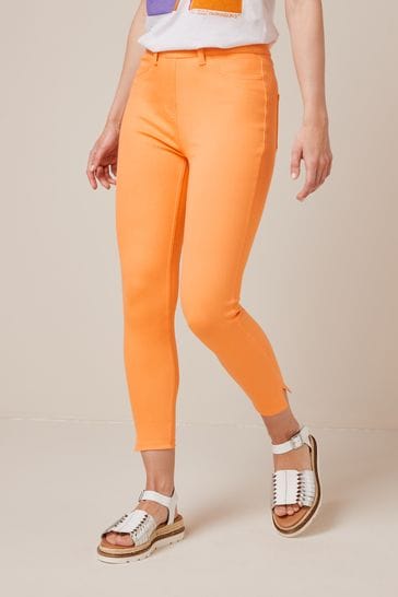 Mango Orange Cropped Denim Jersey Leggings