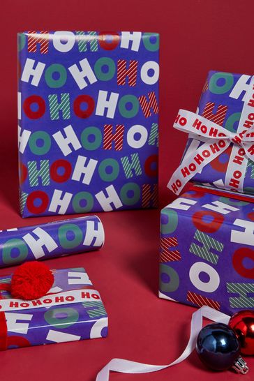 Blue Ho Ho Ho 10 Metre Christmas Wrapping Paper