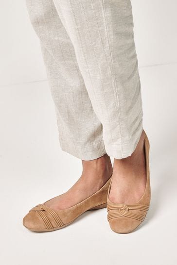 Camel Brown Forever Comfort® Twist Leather Ballerina Shoes