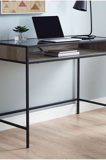 Banbury Designs Modern Desk with Wood Shelf