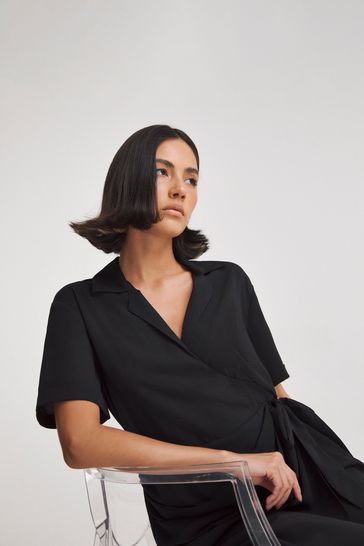 Buy Simply Be Wrap Midi Black Shirt Dress from Next Luxembourg