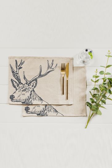 The Linen Table 2 Pack Natural Stag Linen Placemats