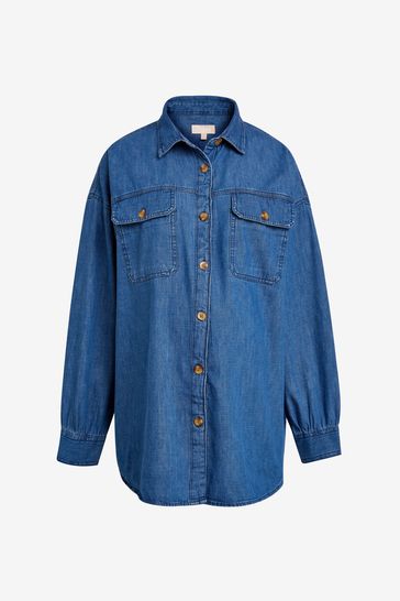 Dark blue denim shirt dress clearance