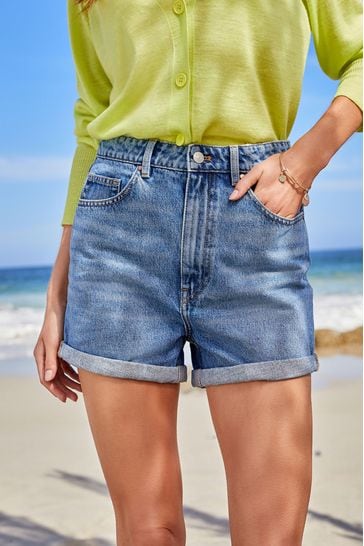 Buy Rochelle Mid Blue Denim Mom Shorts from Next Luxembourg