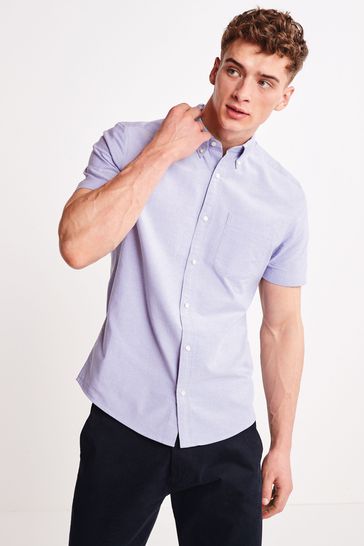Lilac Purple Regular Fit Short Sleeve Oxford Shirt