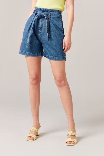 Mid Blue Paperbag Denim Shorts