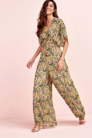 Buy Retro Floral Print Batwing Wide Leg Jumpsuit from Next Luxembourg
