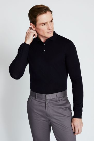 Merino long 2025 sleeve polo shirt