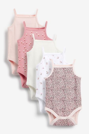 Pink Floral Baby 5 Pack Vest Bodysuits