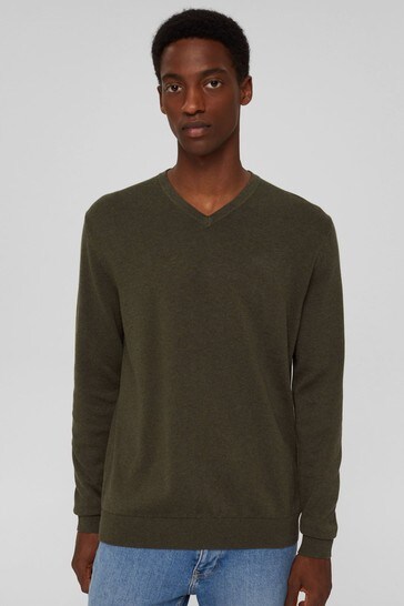 Esprit Mens Green V-Neck Sweater