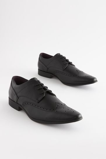Black Wide Fit Brogue Shoes
