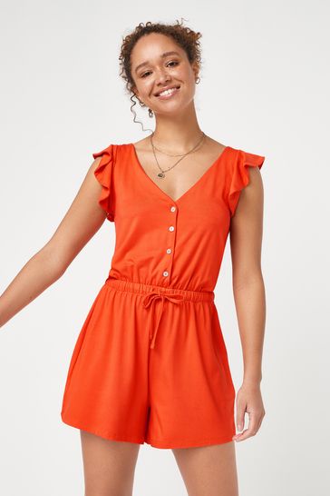 Red Sleeveless Button Front Playsuit