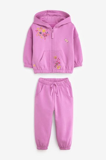 Bright Purple Embroidered Hoodie & Joggers Co-Ord Set (3mths-7yrs)
