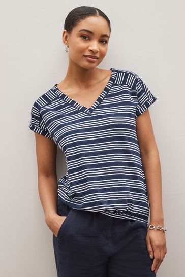 Buy White V-Neck Cotton Bubble Hem Top from Next Luxembourg