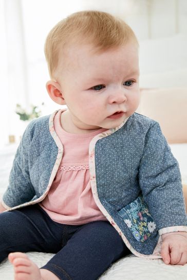 Navy Blue/Pink Baby Quilted Patchwork Jacket (0mths-2yrs)