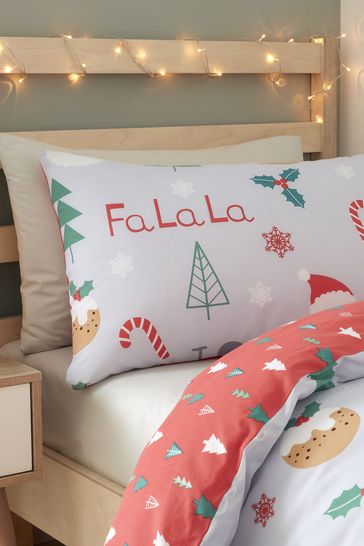 Catherine Lansfield Blue Fa La La Christmas Duvet Cover And Pillowcase Set