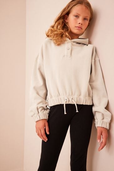 Cropped hoodie with drawstring waist hotsell