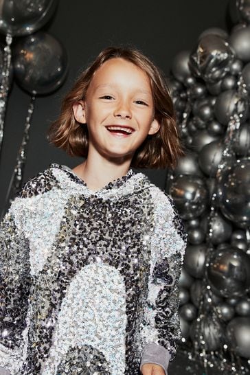 Buy Silver Sequin Longline Hoodie And Leggings Set 3 16yrs from