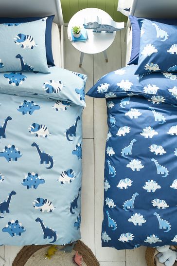 Buy 2 Pack Blue Dinosaur Duvet Cover and Pillowcase Set from Next