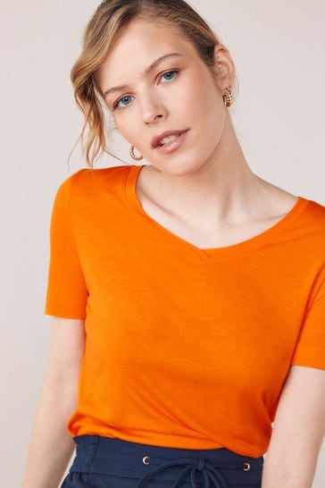 Orange Slouch V-Neck T-Shirt