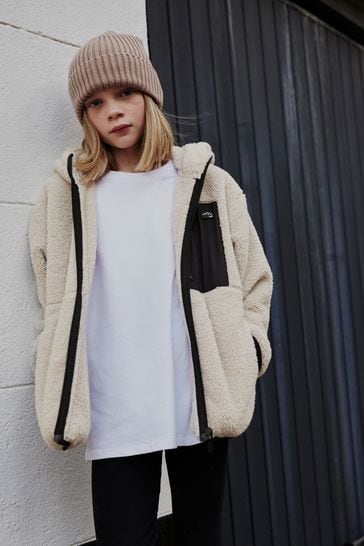 Grey oversized borg zip through teddy jacket outlet