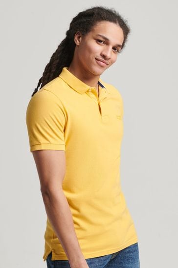 Superdry Yellow Organic Cotton Vintage Destroyed Polo Shirt