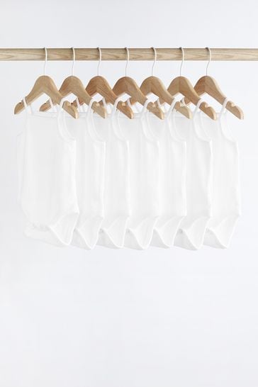 White 7 Pack Strappy Baby Bodysuits