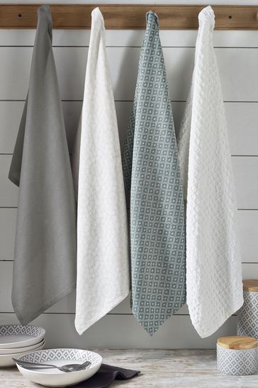 Set of 4 Grey Geo Tea Towels