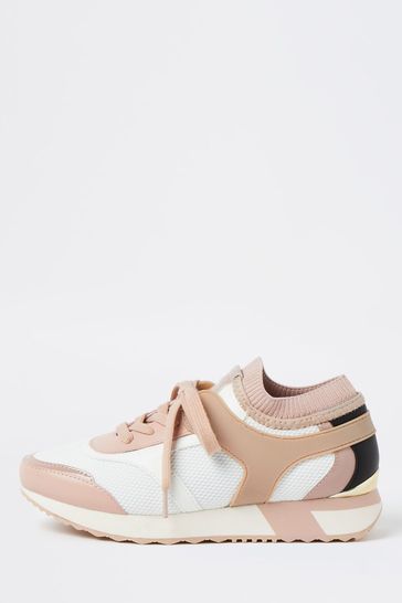 River Island Pink Light Lace Up Rubberised Runner Shoes
