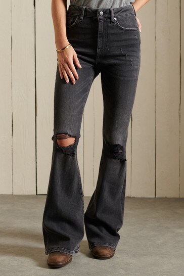 Superdry Grey High Rise Skinny Flare Jeans