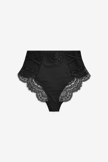 Black Lace High Waisted Short Knickers 2 Pack