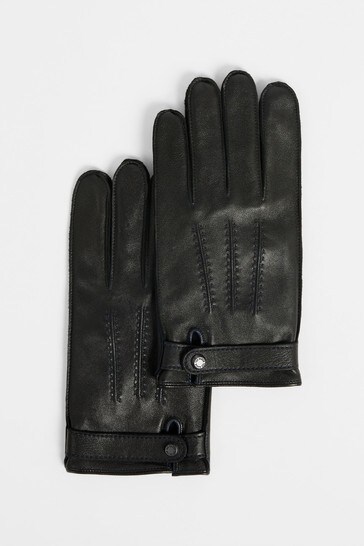 Ted Baker Black Resit Leather Top Stitch Gloves