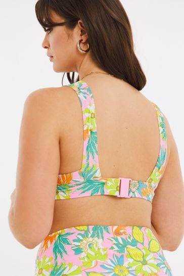 Buy Figleaves Green Retro Miami Soft High Apex Plunge Bikini Top