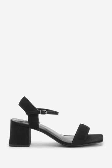 Black Textile Extra Wide Fit Forever Comfort® Simple Block Heel Sandals