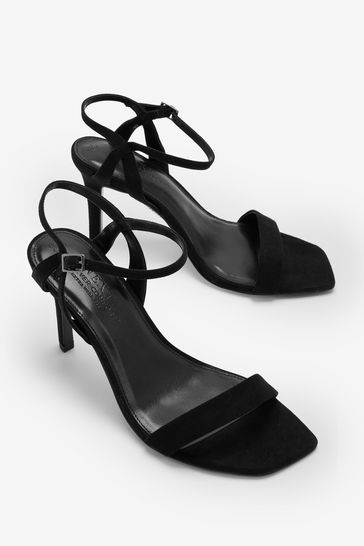 Black strappy wide fit heels sale